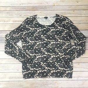 Talbots lace print tan black cardigan sweater XL